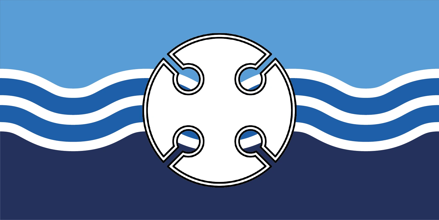 A proposal placing the rounded white cross device over the three wavy lines, between sky blue and navy.