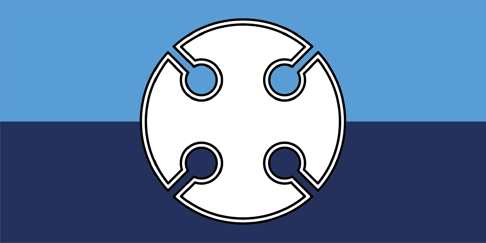 A proposal with a large rounded white cross device centred on a field of sky blue over navy.